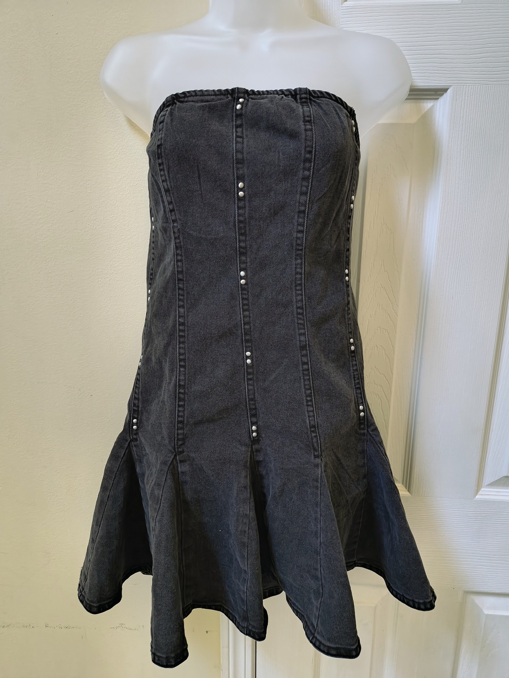 Strapless Black Denim Fit-and-Flare Dress